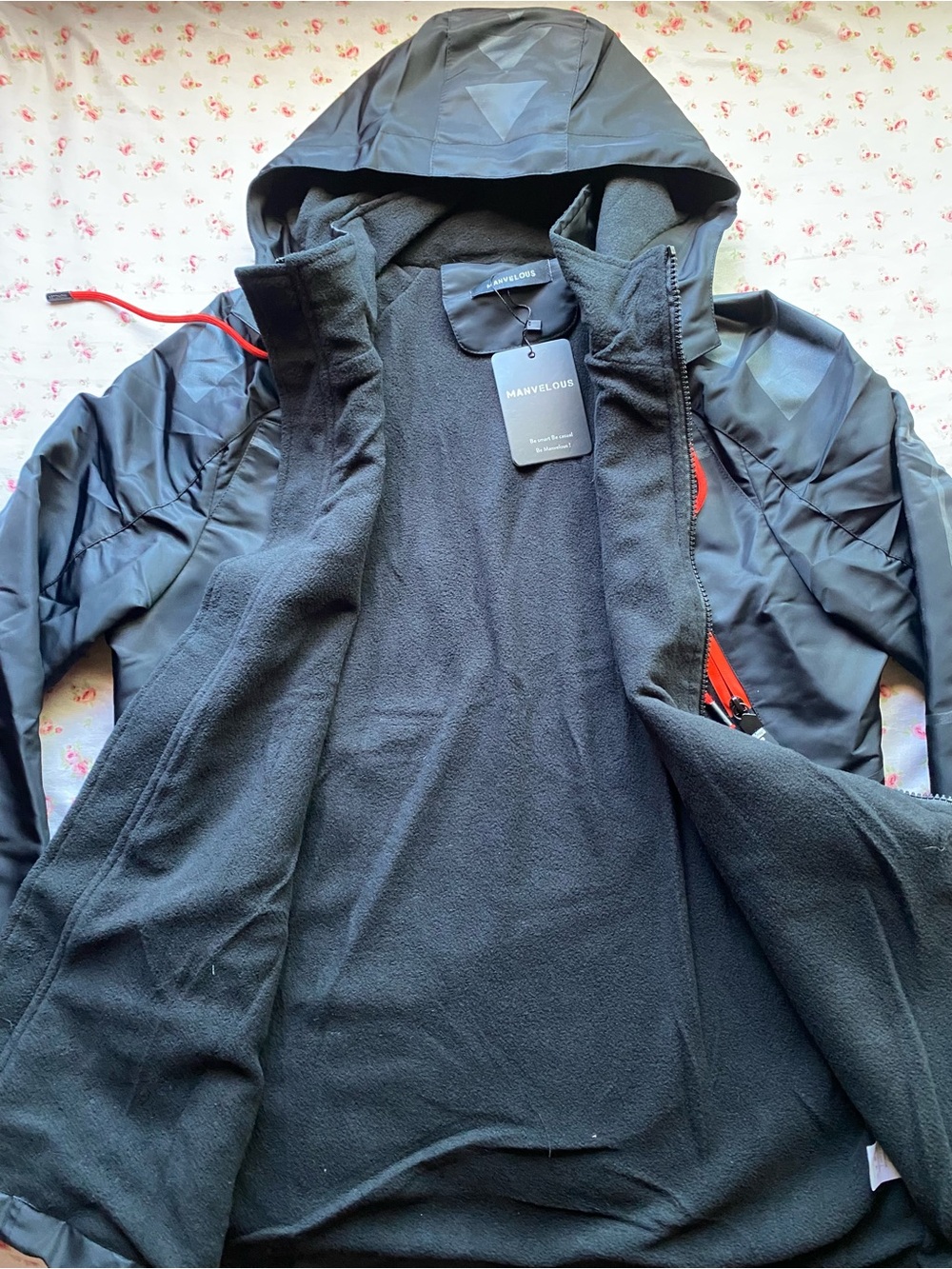 Marvel Men's Black Hooded Windbreaker with Red Trim